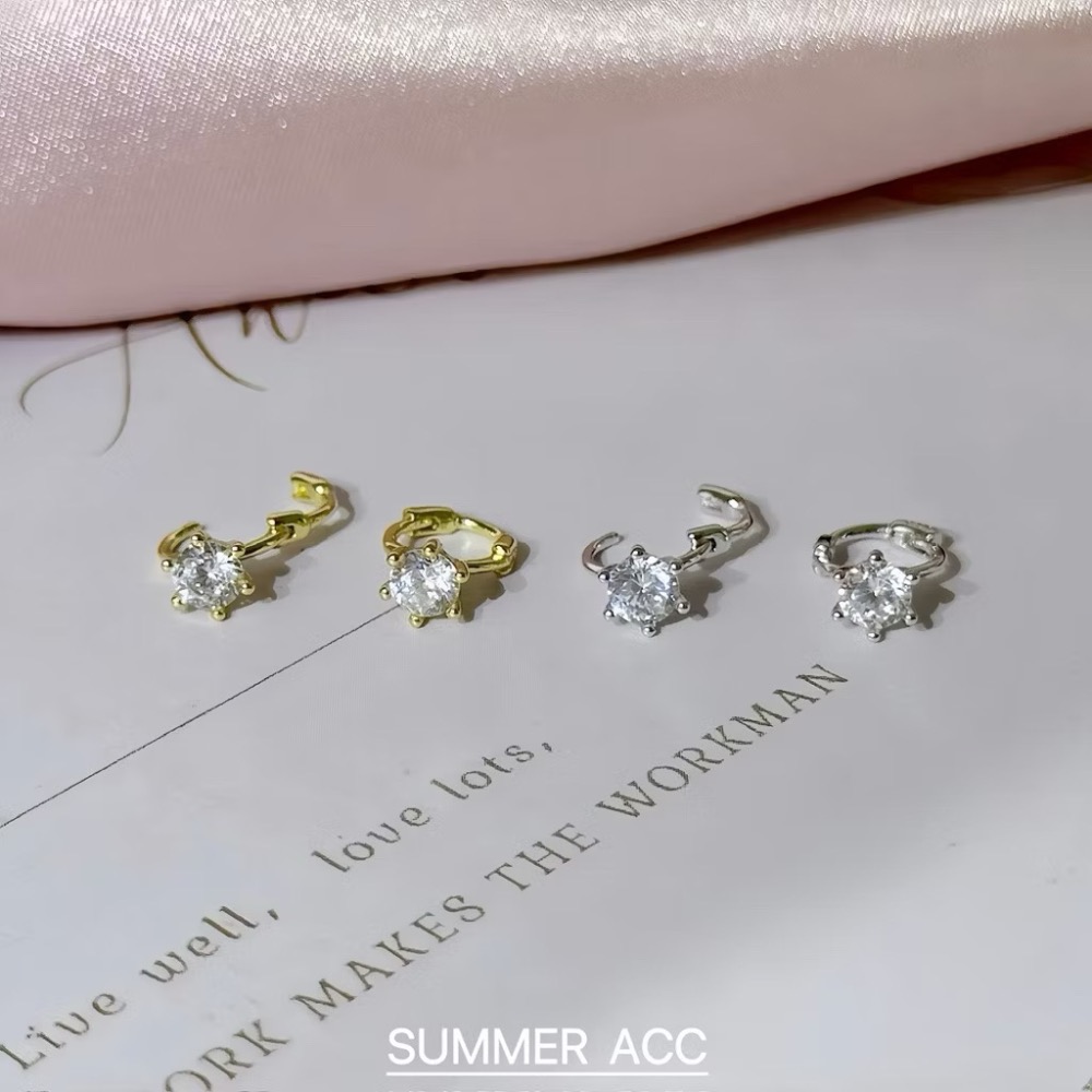 SUMMER韓 銀飾💫［S925純銀］迷你貼耳 四爪 / 六爪閃鑽純銀耳環 正韓 易扣式 耳扣耳環 圈圈耳環-細節圖5