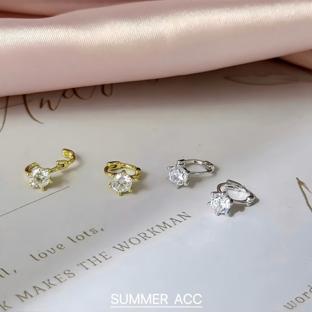 SUMMER韓 銀飾💫［S925純銀］迷你貼耳 四爪 / 六爪閃鑽純銀耳環 正韓 易扣式 耳扣耳環 圈圈耳環-細節圖6