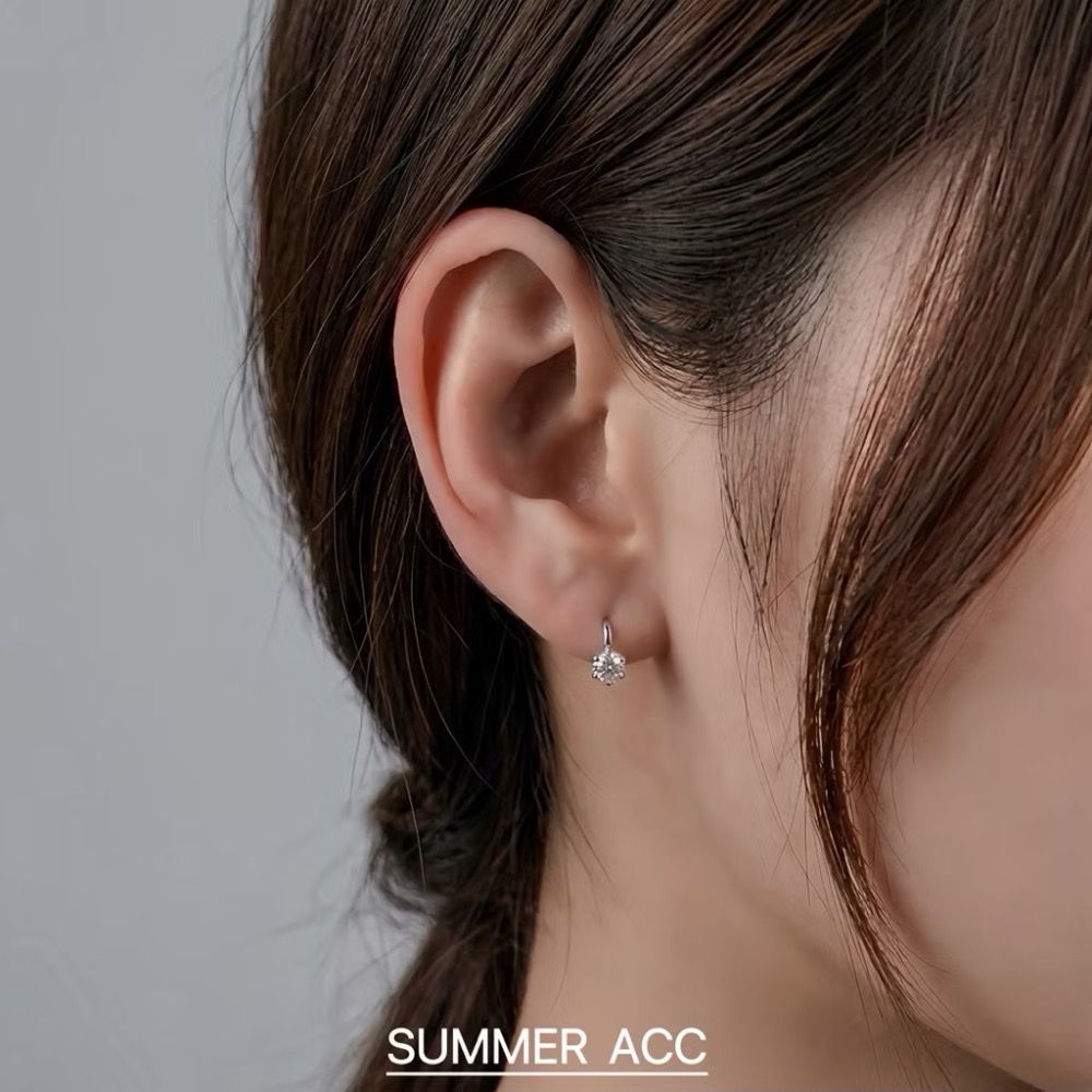 SUMMER韓 銀飾💫［S925純銀］迷你貼耳 四爪 / 六爪閃鑽純銀耳環 正韓 易扣式 耳扣耳環 圈圈耳環-細節圖7