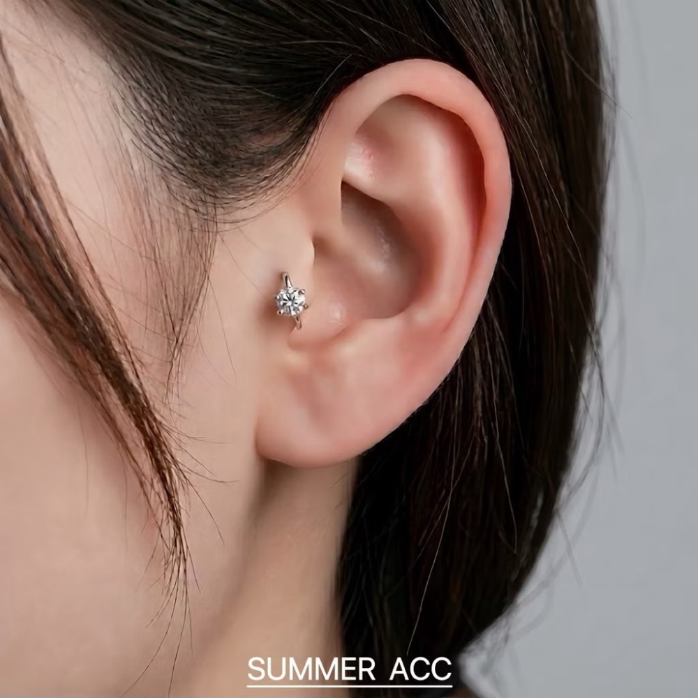 SUMMER韓 銀飾💫［S925純銀］迷你貼耳 四爪 / 六爪閃鑽純銀耳環 正韓 易扣式 耳扣耳環 圈圈耳環-細節圖8
