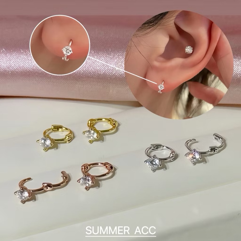 SUMMER韓 銀飾💫［S925純銀］迷你貼耳 四爪 / 六爪閃鑽純銀耳環 正韓 易扣式 耳扣耳環 圈圈耳環-細節圖9