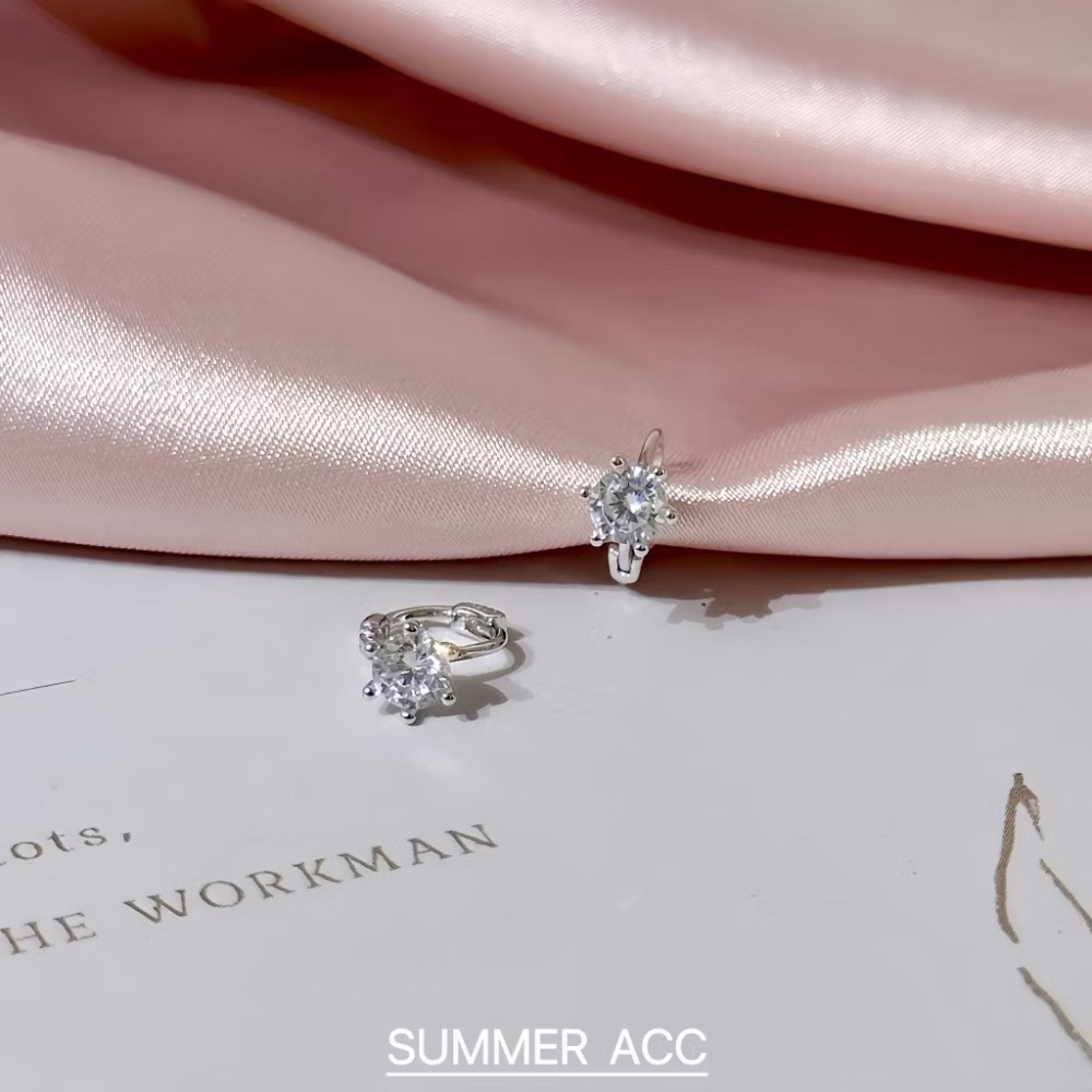 SUMMER韓 銀飾💫［S925純銀］迷你貼耳 四爪 / 六爪閃鑽純銀耳環 正韓 易扣式 耳扣耳環 圈圈耳環-規格圖9