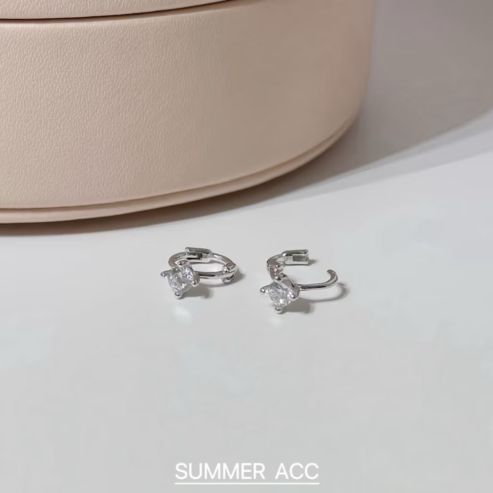 SUMMER韓 銀飾💫［S925純銀］迷你貼耳 四爪 / 六爪閃鑽純銀耳環 正韓 易扣式 耳扣耳環 圈圈耳環-規格圖9