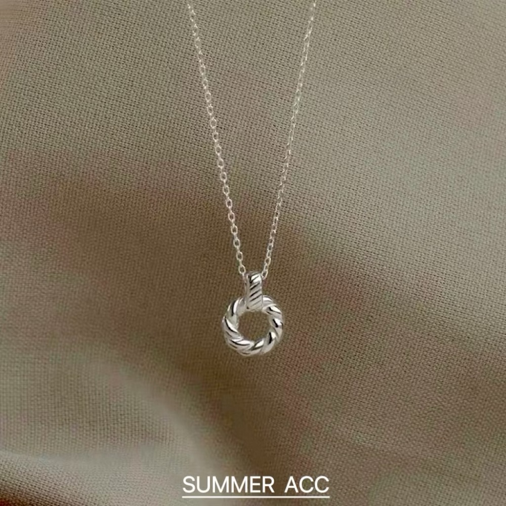 SUMMER韓 銀飾💫［925純銀］小圓滿 編織麻花捲項鍊 正韓 圓環項鍊 純銀項鏈 純銀飾品-細節圖2
