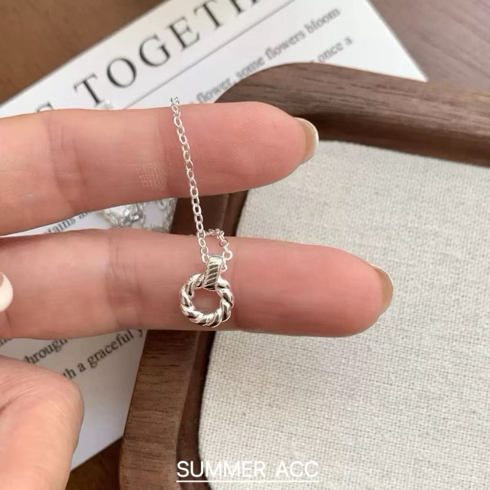 SUMMER韓 銀飾💫［925純銀］小圓滿 編織麻花捲項鍊 正韓 圓環項鍊 純銀項鏈 純銀飾品-細節圖5