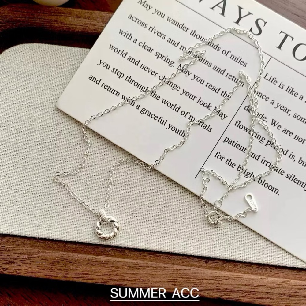 SUMMER韓 銀飾💫［925純銀］小圓滿 編織麻花捲項鍊 正韓 圓環項鍊 純銀項鏈 純銀飾品-細節圖7