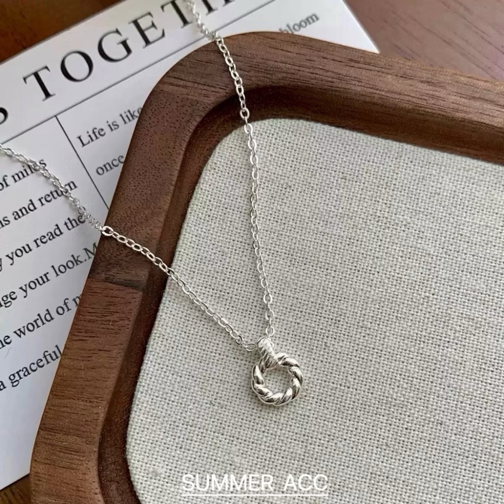 SUMMER韓 銀飾💫［925純銀］小圓滿 編織麻花捲項鍊 正韓 圓環項鍊 純銀項鏈 純銀飾品-細節圖9