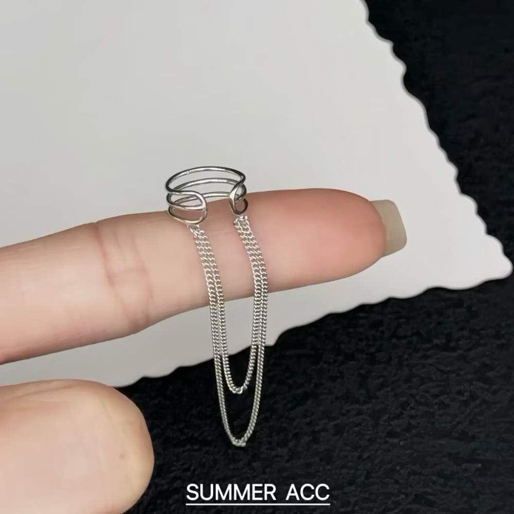 SUMMER韓 銀飾💫［925純銀］層次雙鏈耳夾 長款流蘇耳夾 耳骨夾 無耳洞可佩戴 純銀耳夾 純銀耳環 銀飾品-規格圖9