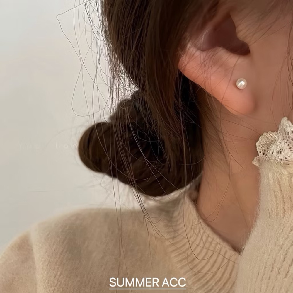 SUMMER 銀飾💫［S925純銀］天然淡水珍珠螺紋轉珠耳環 鎖珠式耳環 純銀耳環 純銀飾品-細節圖3