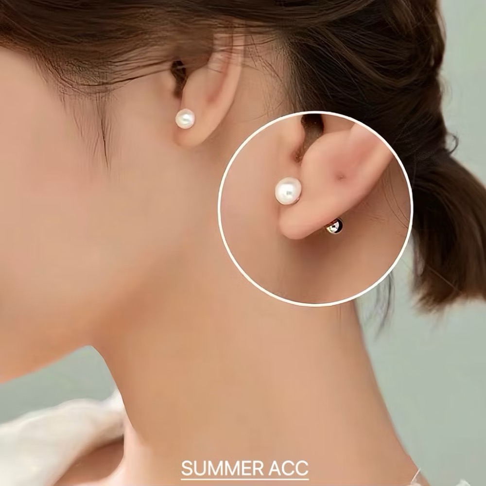 SUMMER 銀飾💫［S925純銀］天然淡水珍珠螺紋轉珠耳環 鎖珠式耳環 純銀耳環 純銀飾品-細節圖8