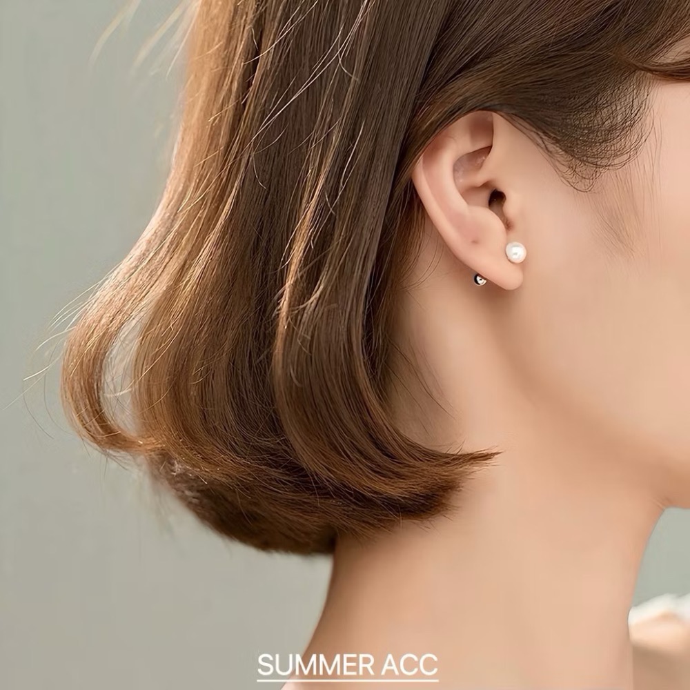 SUMMER 銀飾💫［S925純銀］天然淡水珍珠螺紋轉珠耳環 鎖珠式耳環 純銀耳環 純銀飾品-細節圖9