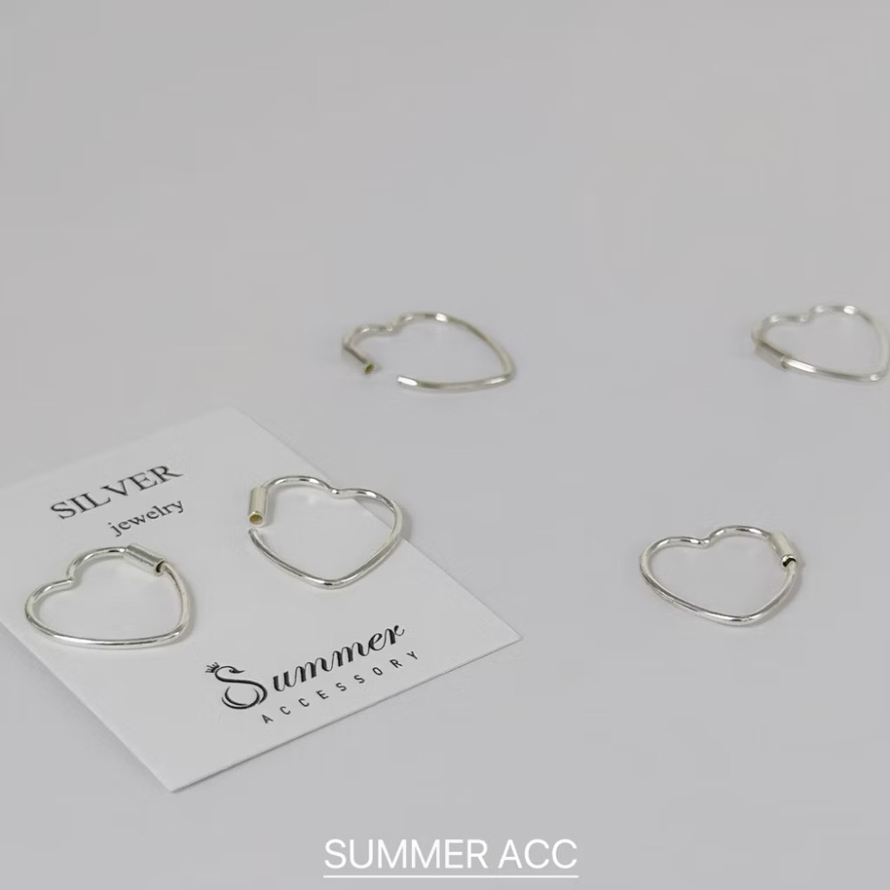 SUMMER 銀飾💫［925純銀］🤍簡約愛心耳環 純銀耳環 養耳 洗澡睡覺不用摘 心型 易扣式耳環 純銀飾品-細節圖2