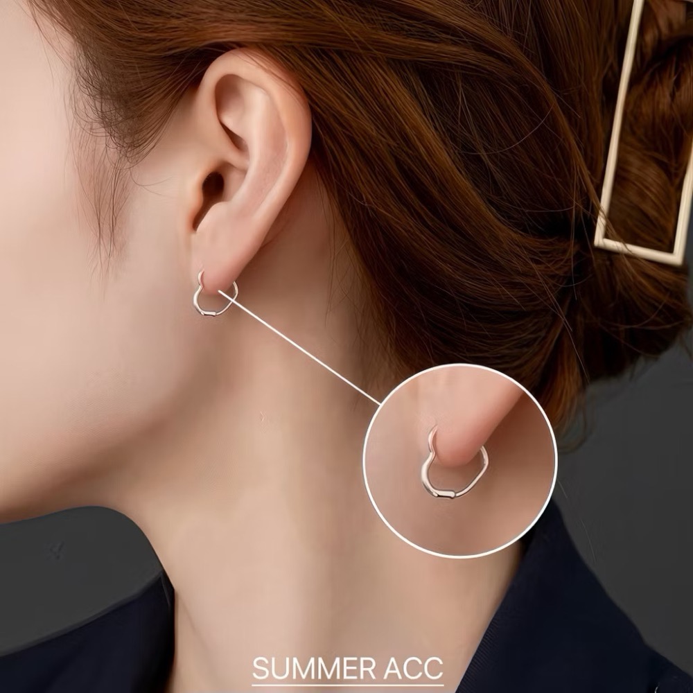 SUMMER 銀飾💫［925純銀］🤍簡約愛心耳環 純銀耳環 養耳 洗澡睡覺不用摘 心型 易扣式耳環 純銀飾品-細節圖3