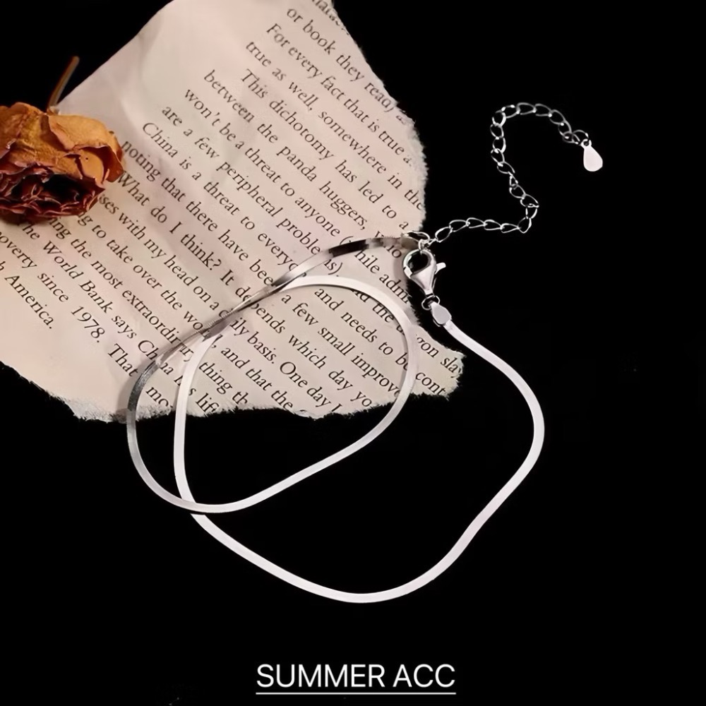 SUMMER韓 銀飾💫［S925純銀］切片扁鍊 頸鏈 鎖骨鍊 純銀項鍊 純銀飾品 韓國銀飾-細節圖2
