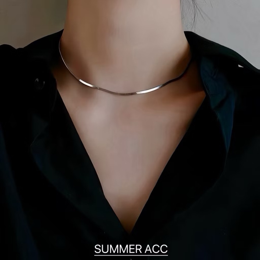SUMMER韓 銀飾💫［S925純銀］切片扁鍊 頸鏈 鎖骨鍊 純銀項鍊 純銀飾品 韓國銀飾-細節圖3