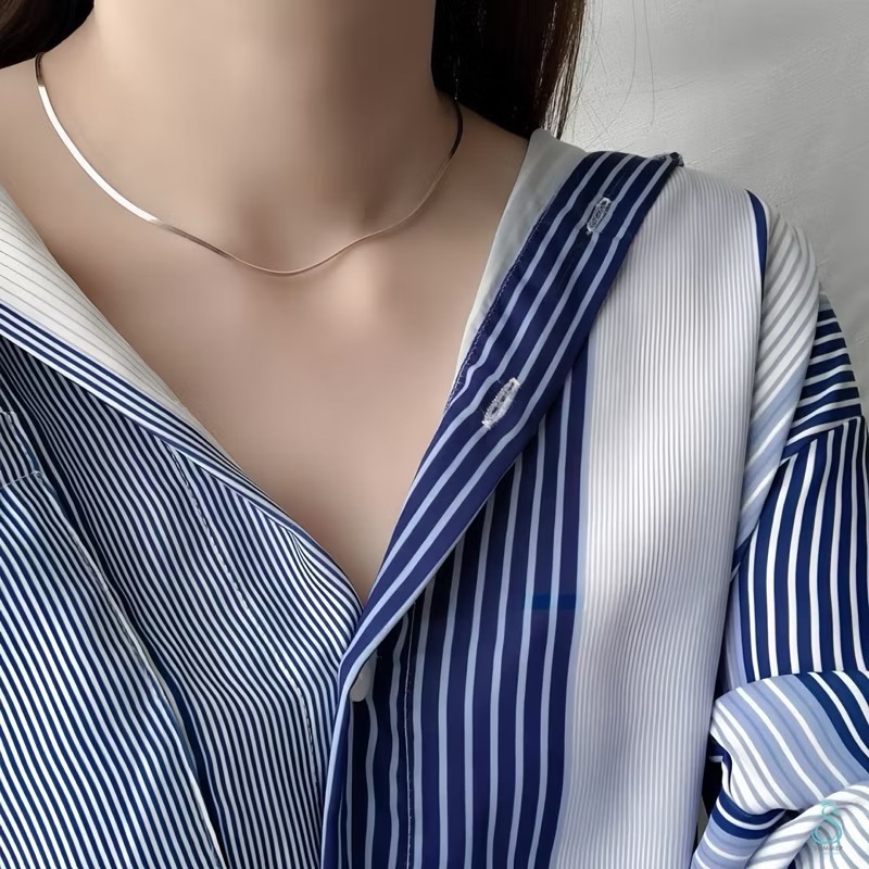 SUMMER韓 銀飾💫［S925純銀］切片扁鍊 頸鏈 鎖骨鍊 純銀項鍊 純銀飾品 韓國銀飾-細節圖5
