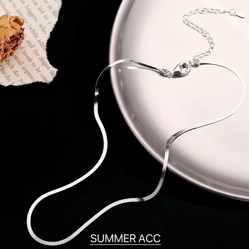SUMMER韓 銀飾💫［S925純銀］切片扁鍊 頸鏈 鎖骨鍊 純銀項鍊 純銀飾品 韓國銀飾-細節圖6