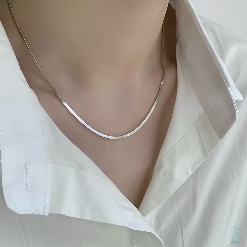SUMMER韓 銀飾💫［S925純銀］切片扁鍊 頸鏈 鎖骨鍊 純銀項鍊 純銀飾品 韓國銀飾-細節圖7