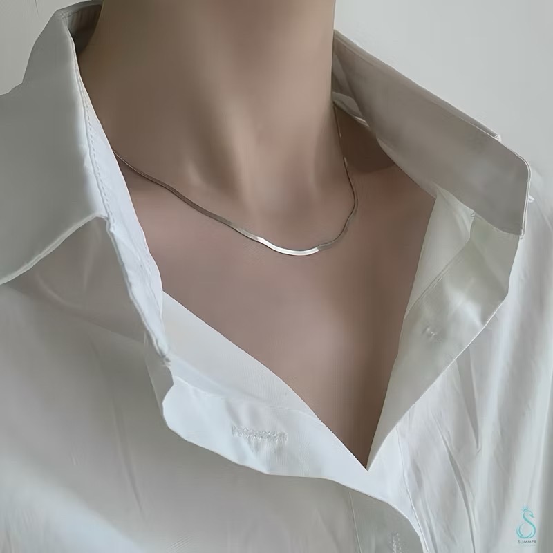 SUMMER韓 銀飾💫［S925純銀］切片扁鍊 頸鏈 鎖骨鍊 純銀項鍊 純銀飾品 韓國銀飾-細節圖8