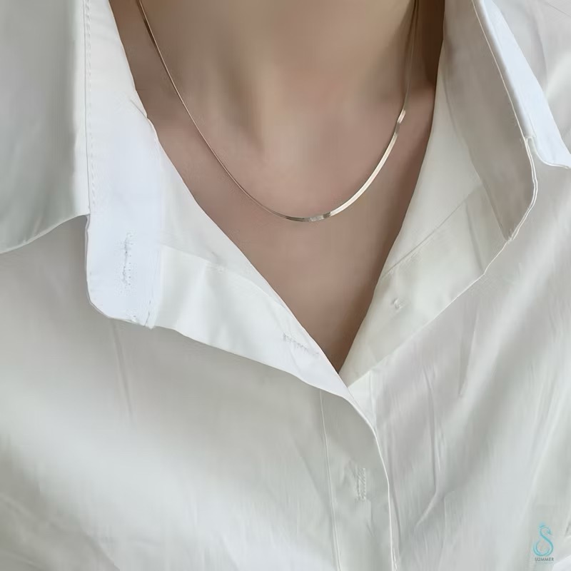 SUMMER韓 銀飾💫［S925純銀］切片扁鍊 頸鏈 鎖骨鍊 純銀項鍊 純銀飾品 韓國銀飾-細節圖9