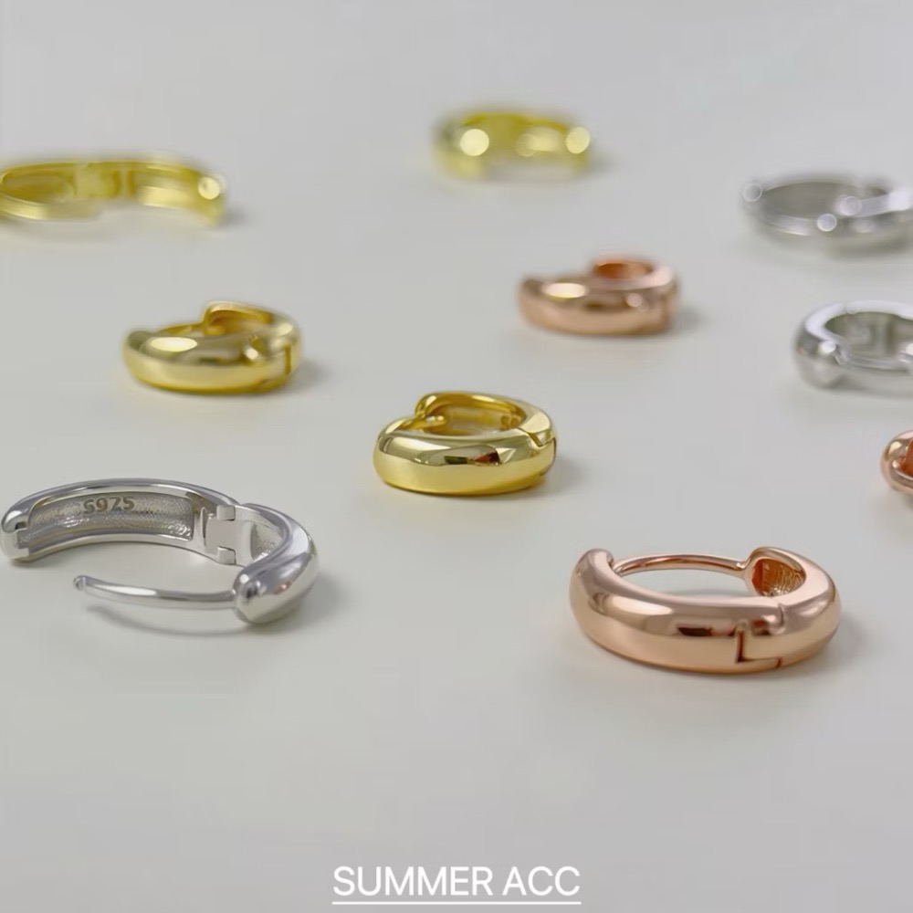 SUMMER韓 銀飾💫［925純銀］獨家訂製全純銀 三色基礎亮面胖耳圈 男女可戴 加厚 易扣式 耳扣耳環 正韓 純銀耳-細節圖2