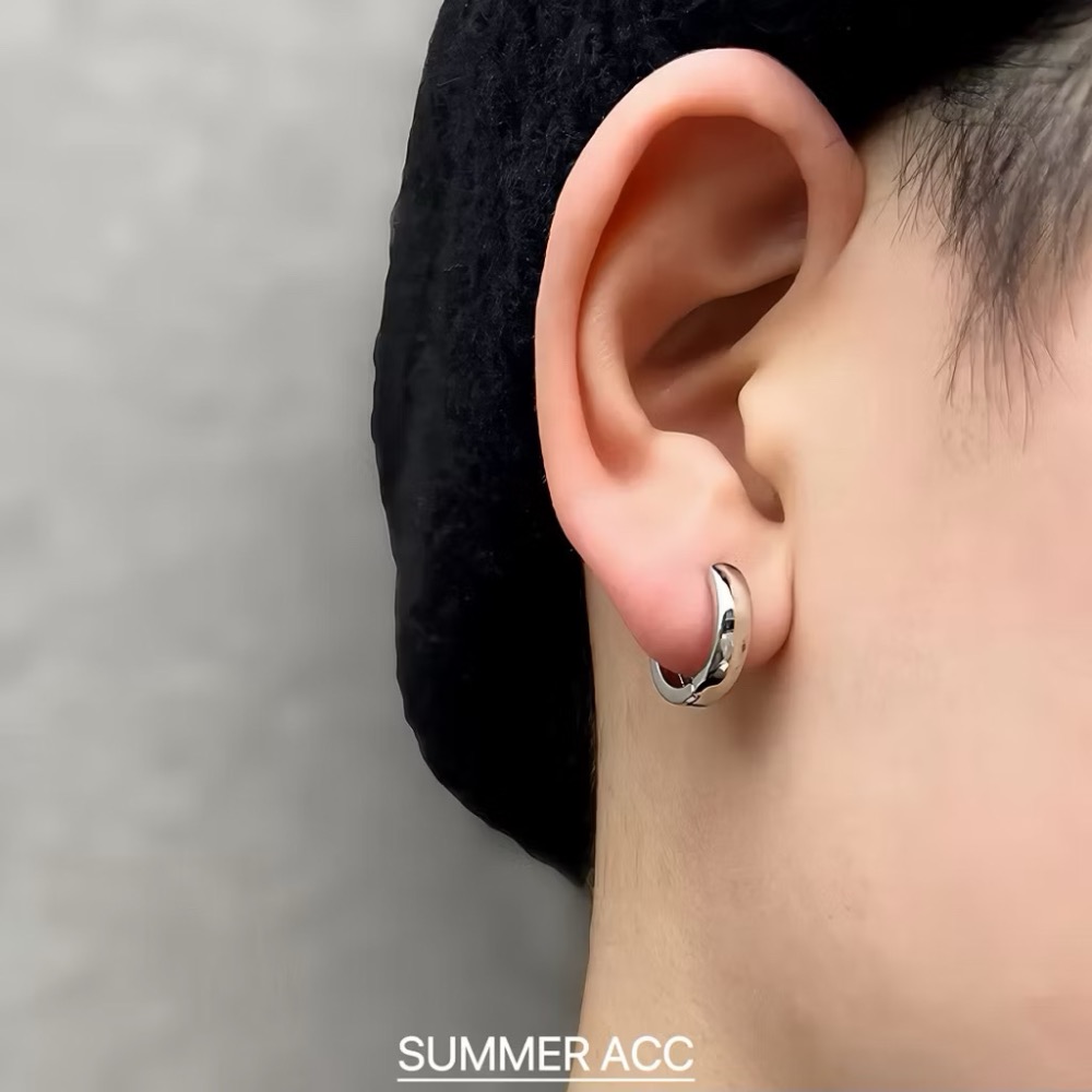 SUMMER韓 銀飾💫［925純銀］獨家訂製全純銀 三色基礎亮面胖耳圈 男女可戴 加厚 易扣式 耳扣耳環 正韓 純銀耳-細節圖5