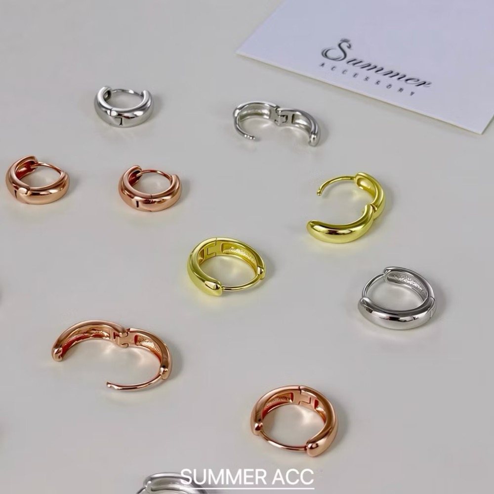SUMMER韓 銀飾💫［925純銀］獨家訂製全純銀 三色基礎亮面胖耳圈 男女可戴 加厚 易扣式 耳扣耳環 正韓 純銀耳-細節圖6