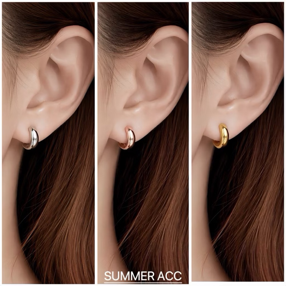 SUMMER韓 銀飾💫［925純銀］獨家訂製全純銀 三色基礎亮面胖耳圈 男女可戴 加厚 易扣式 耳扣耳環 正韓 純銀耳-細節圖8