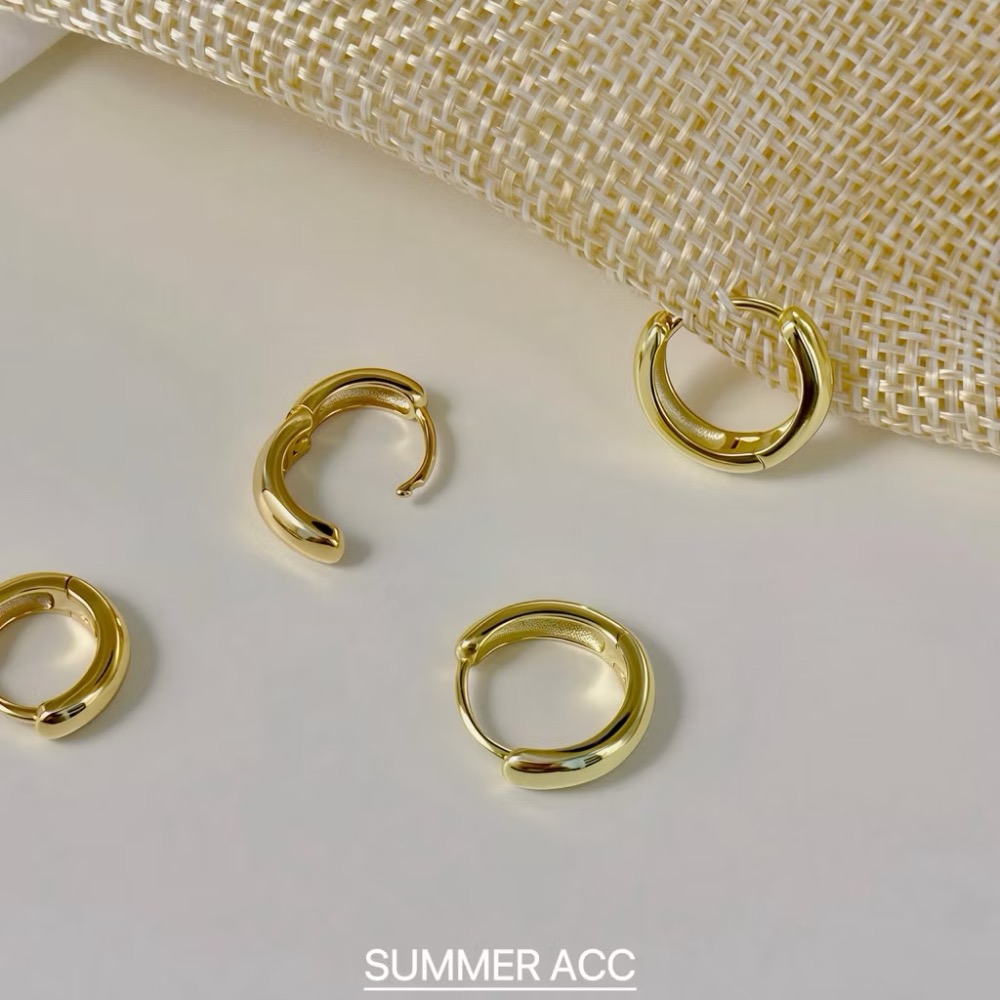 SUMMER韓 銀飾💫［925純銀］獨家訂製全純銀 三色基礎亮面胖耳圈 男女可戴 加厚 易扣式 耳扣耳環 正韓 純銀耳-規格圖9