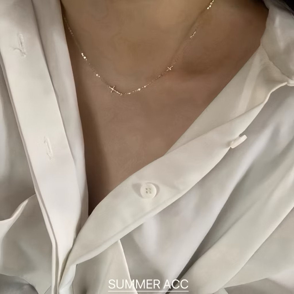 SUMMER韓 銀飾💫［925純銀］雙十字架項鍊 十字項鏈 正韓 純銀項鍊 純銀飾品-細節圖6