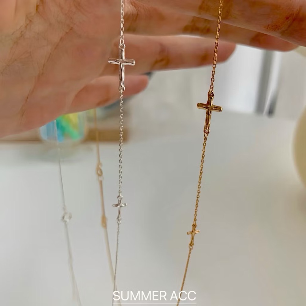 SUMMER韓 銀飾💫［925純銀］雙十字架項鍊 十字項鏈 正韓 純銀項鍊 純銀飾品-細節圖8