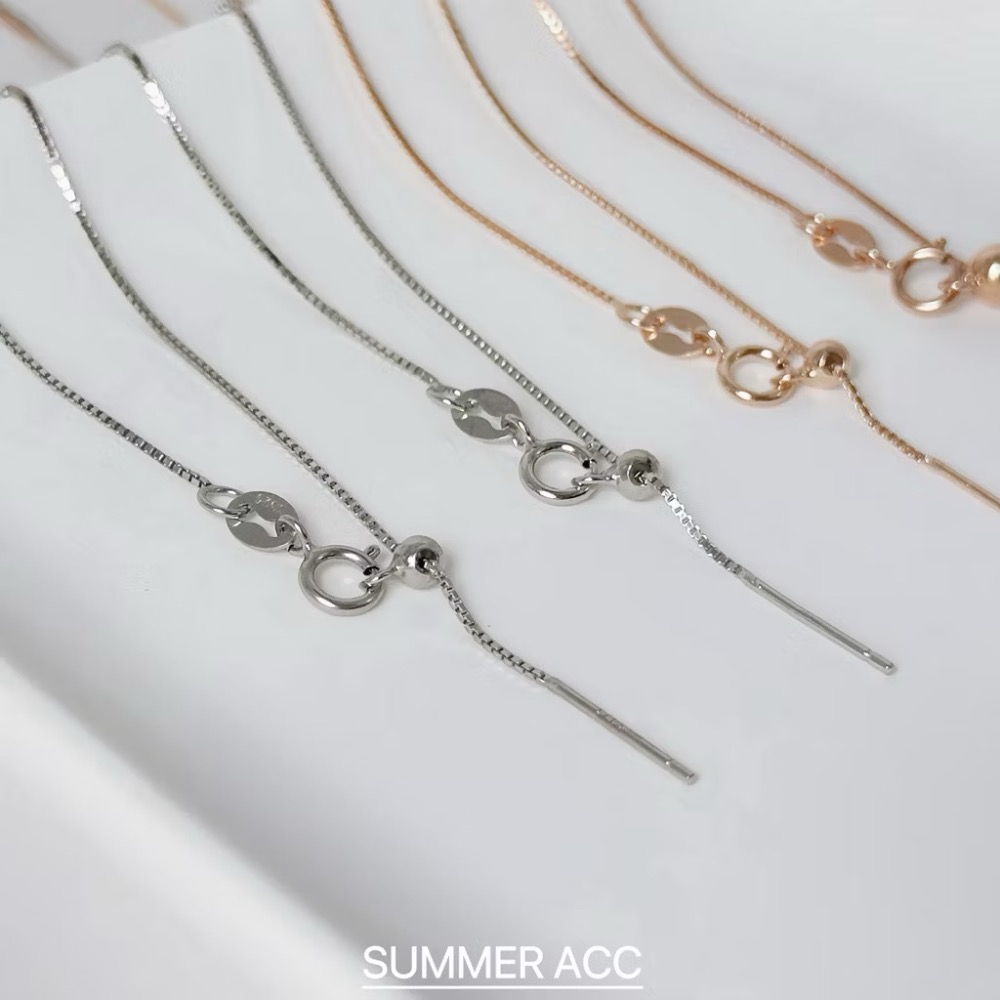 SUMMER 銀飾💫［S925純銀］小孔吊墜萬用項鍊 針尾鍊  滑球閥可調節長度 盒子鏈 純銀項鍊 單項鍊 單鍊子-細節圖3