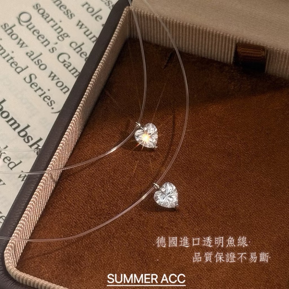 SUMMER 銀飾💫［925純銀］超閃🤍愛心鑽項鍊 心型閃鑽 隱形項鍊 鎖骨項鏈 純銀耳環 純銀飾品-細節圖2