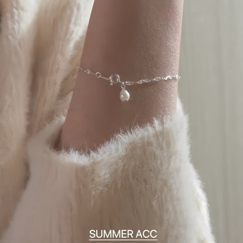 SUMMER 銀飾💫［925純銀］天然淡水珍珠閃片手鏈 純銀手鏈 純銀飾品-細節圖4