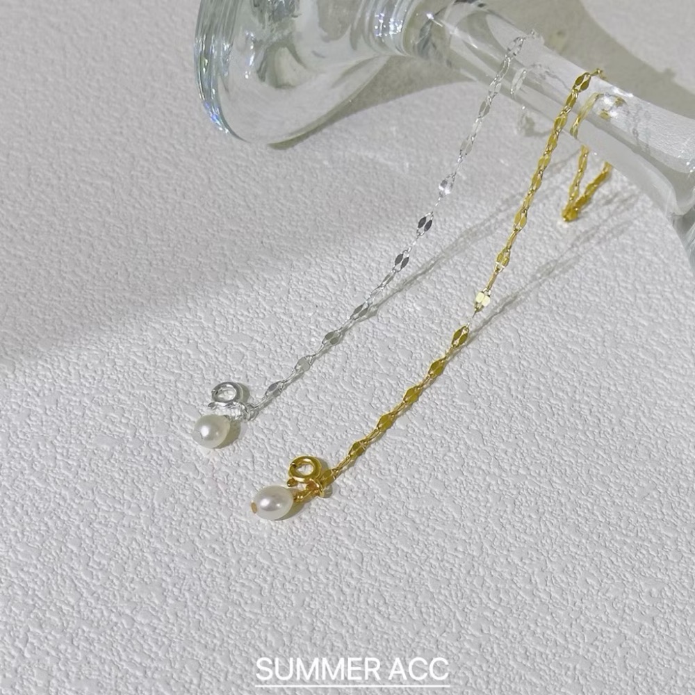 SUMMER 銀飾💫［925純銀］天然淡水珍珠閃片手鏈 純銀手鏈 純銀飾品-細節圖5