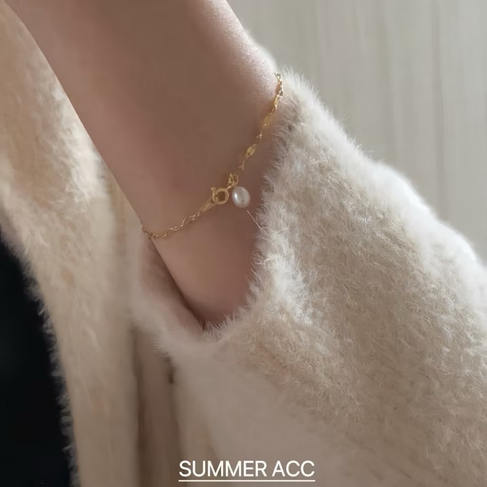 SUMMER 銀飾💫［925純銀］天然淡水珍珠閃片手鏈 純銀手鏈 純銀飾品-細節圖6