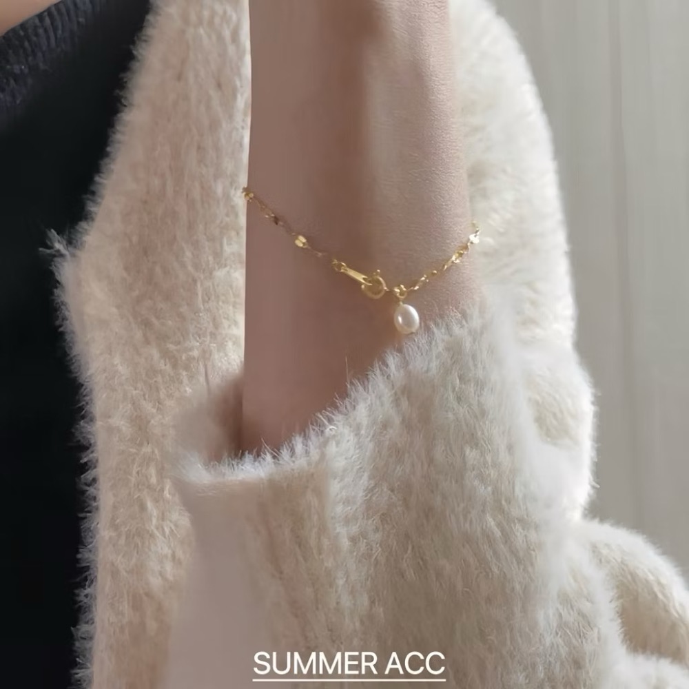 SUMMER 銀飾💫［925純銀］天然淡水珍珠閃片手鏈 純銀手鏈 純銀飾品-細節圖7