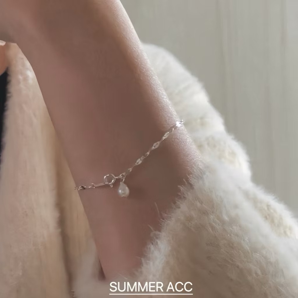 SUMMER 銀飾💫［925純銀］天然淡水珍珠閃片手鏈 純銀手鏈 純銀飾品-細節圖9