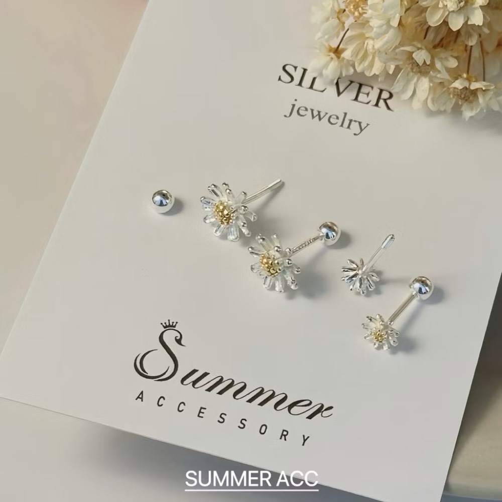 SUMMER 銀飾💫［S999足銀］璀璨立體雛菊花轉珠耳環 小雛菊 鎖珠式耳環 純銀耳環 純銀飾品-細節圖6