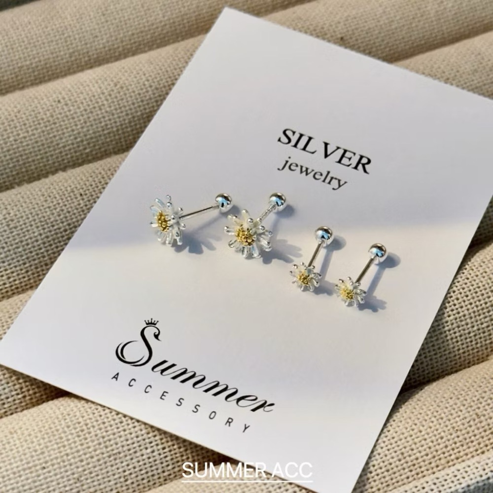 SUMMER 銀飾💫［S999足銀］璀璨立體雛菊花轉珠耳環 小雛菊 鎖珠式耳環 純銀耳環 純銀飾品-細節圖7