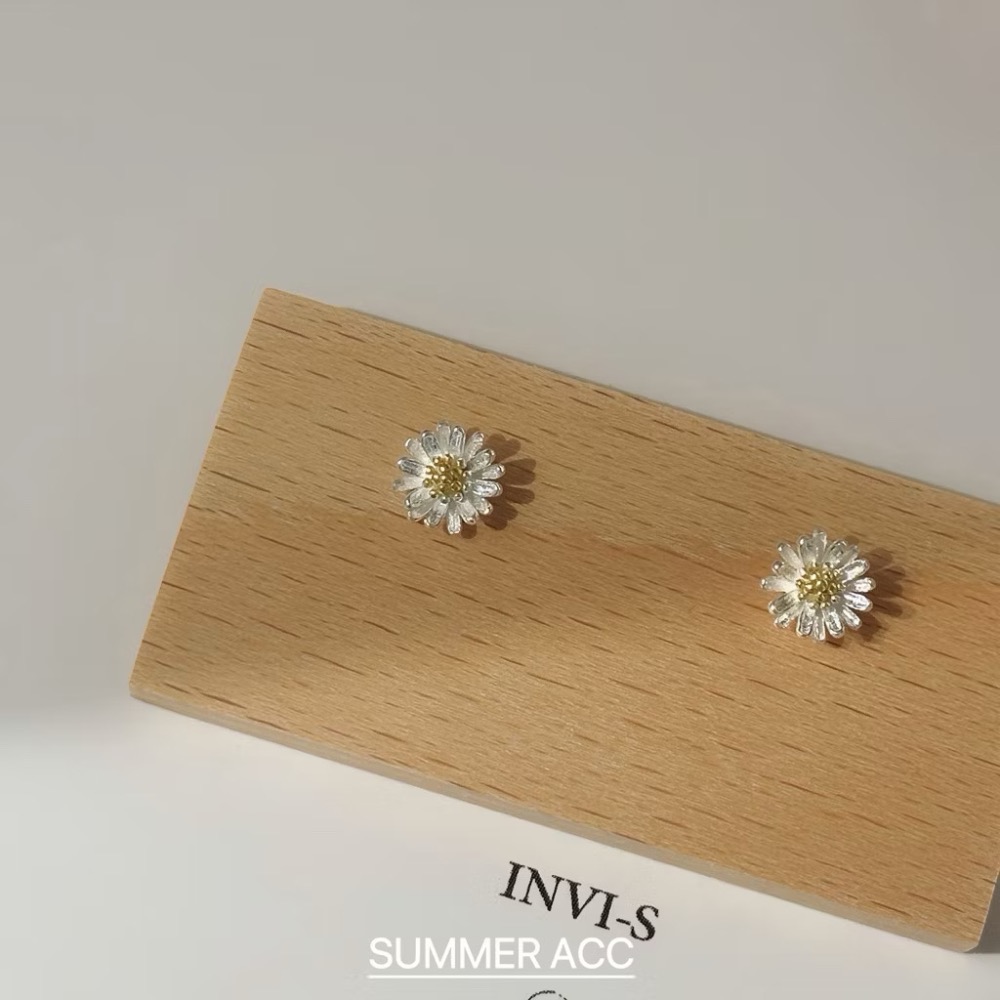 SUMMER 銀飾💫［S999足銀］璀璨立體雛菊花轉珠耳環 小雛菊 鎖珠式耳環 純銀耳環 純銀飾品-細節圖8