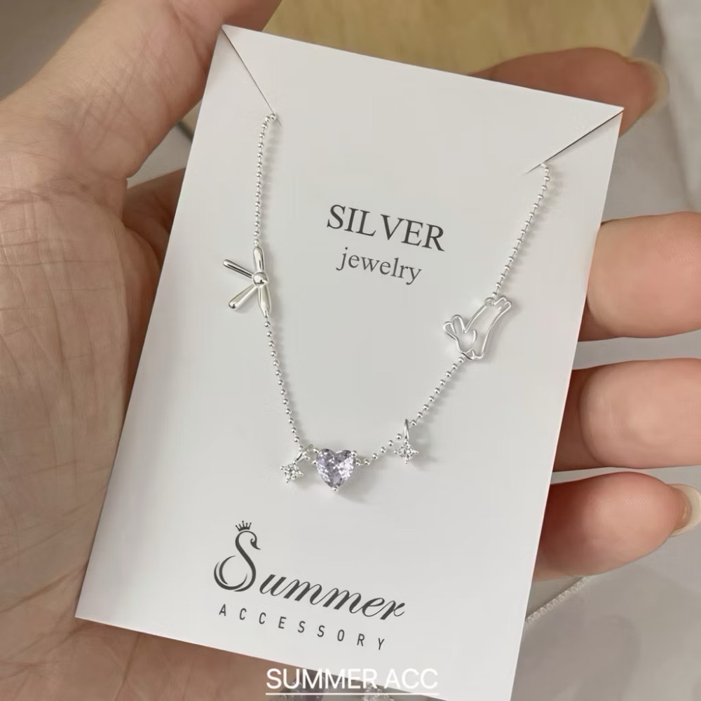 今夏可愛爆擊純銀手鏈 SUMMER韓 銀飾💫［925純銀］<遇見幸運兔>紫心 蝴蝶結 可愛元素 正韓 純銀手鍊 純銀飾-細節圖7