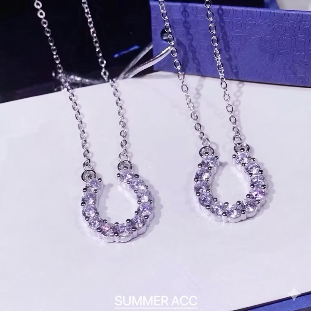 SUMMER 銀飾💫［S925純銀］ 💫時尚百搭款馬蹄U型鑲鑽項鍊 純銀項鍊-細節圖2