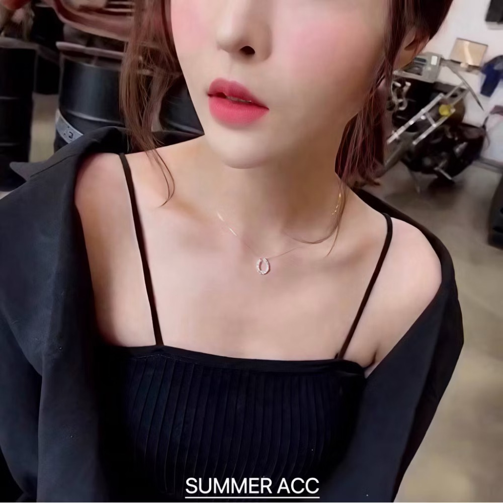 SUMMER 銀飾💫［S925純銀］ 💫時尚百搭款馬蹄U型鑲鑽項鍊 純銀項鍊-細節圖4