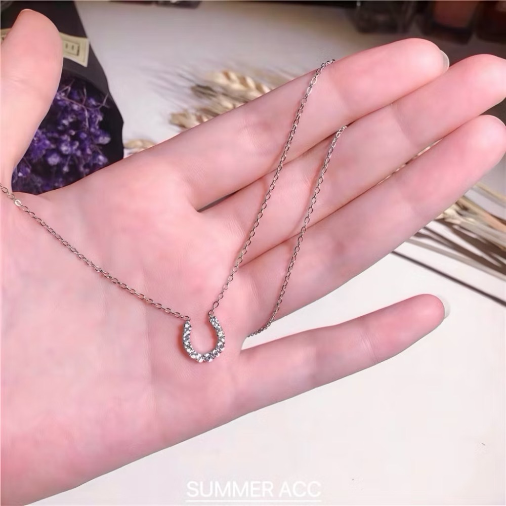 SUMMER 銀飾💫［S925純銀］ 💫時尚百搭款馬蹄U型鑲鑽項鍊 純銀項鍊-細節圖5