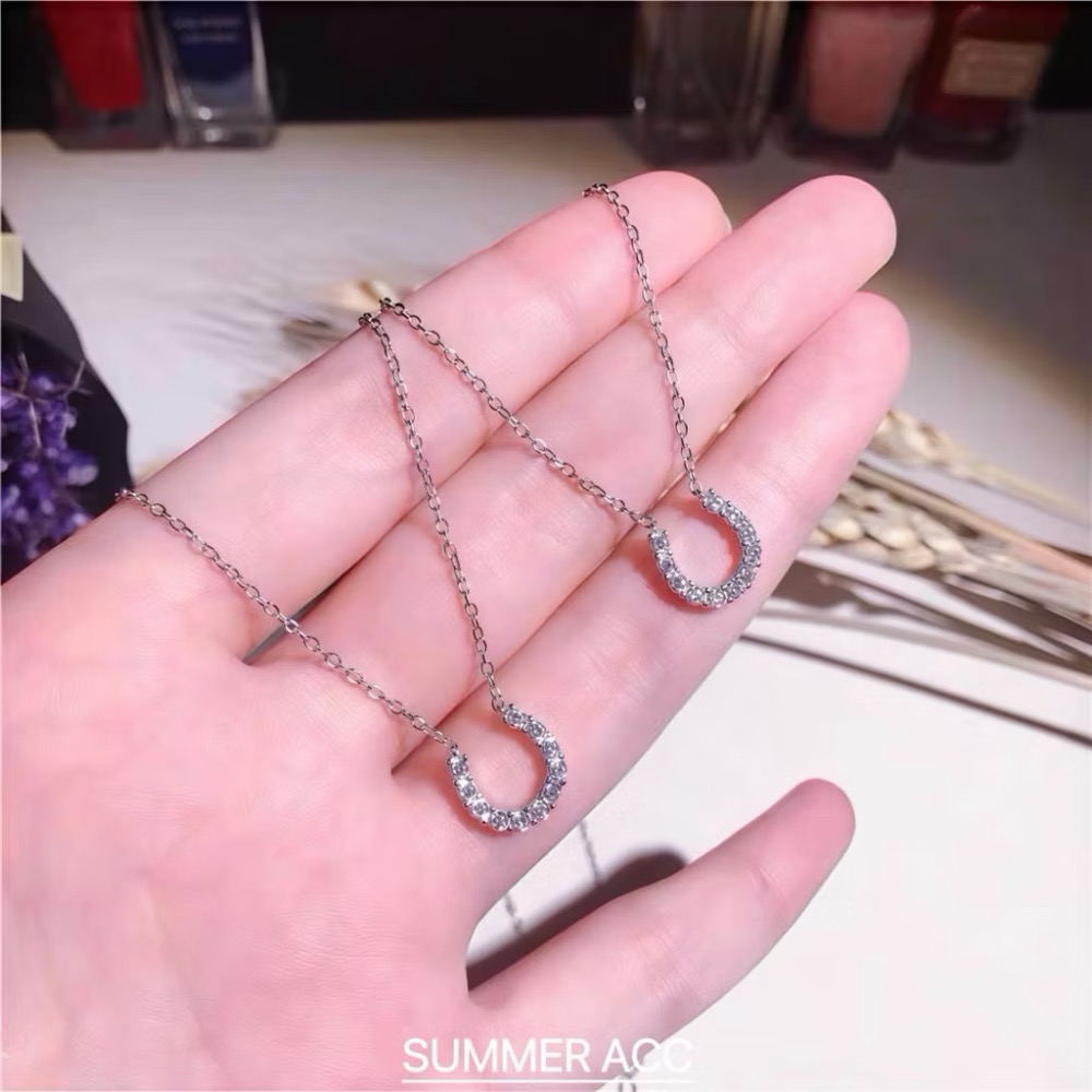 SUMMER 銀飾💫［S925純銀］ 💫時尚百搭款馬蹄U型鑲鑽項鍊 純銀項鍊-細節圖6
