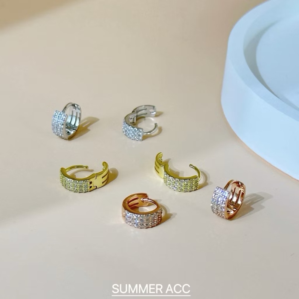 SUMMER韓 銀飾💫［925純銀］輕奢高級感 正韓易扣式 貼耳 極致寛版排鑽耳扣耳環 超閃 純銀耳環 純銀飾品-細節圖3