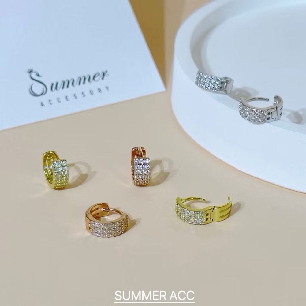 SUMMER韓 銀飾💫［925純銀］輕奢高級感 正韓易扣式 貼耳 極致寛版排鑽耳扣耳環 超閃 純銀耳環 純銀飾品-細節圖4