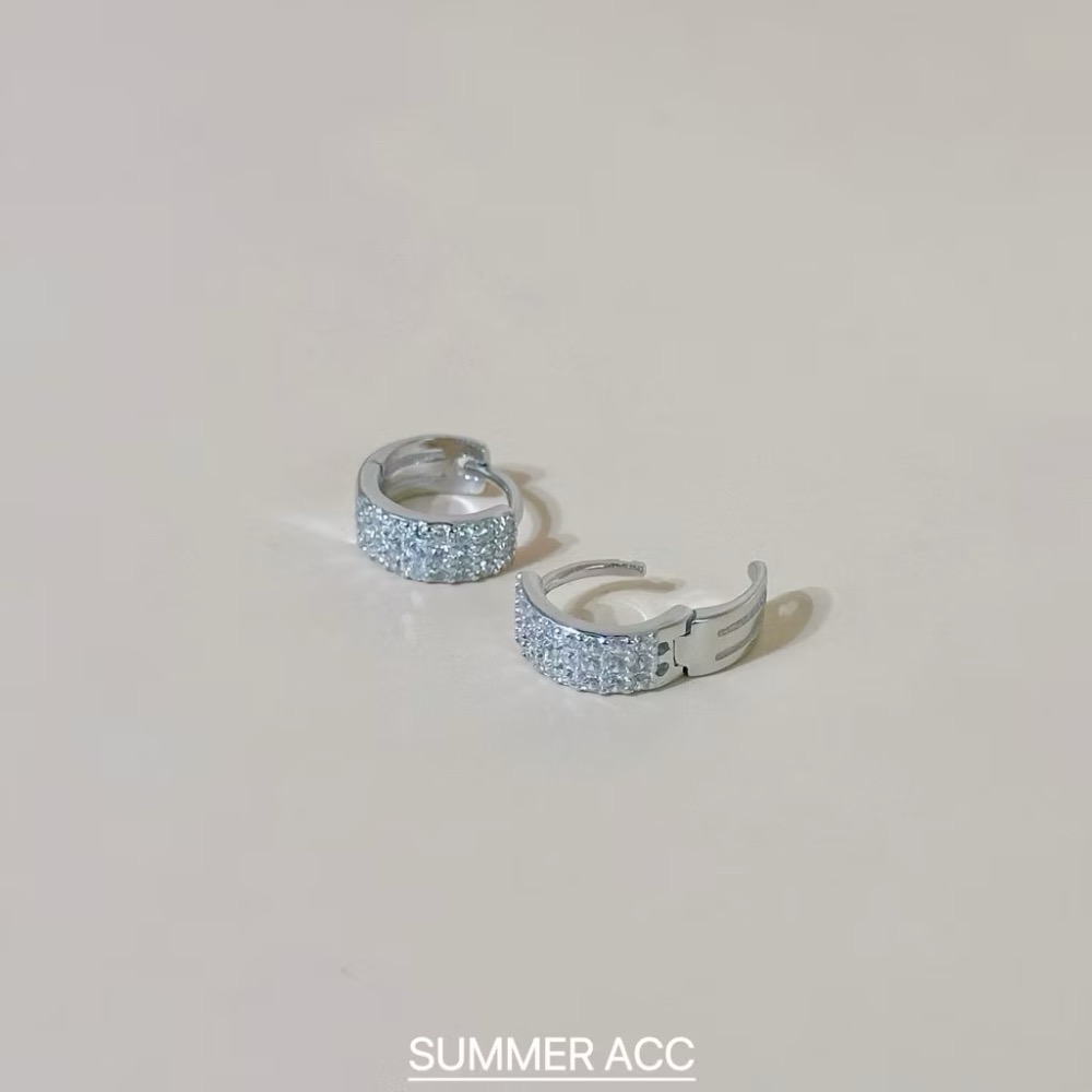 SUMMER韓 銀飾💫［925純銀］輕奢高級感 正韓易扣式 貼耳 極致寛版排鑽耳扣耳環 超閃 純銀耳環 純銀飾品-規格圖9