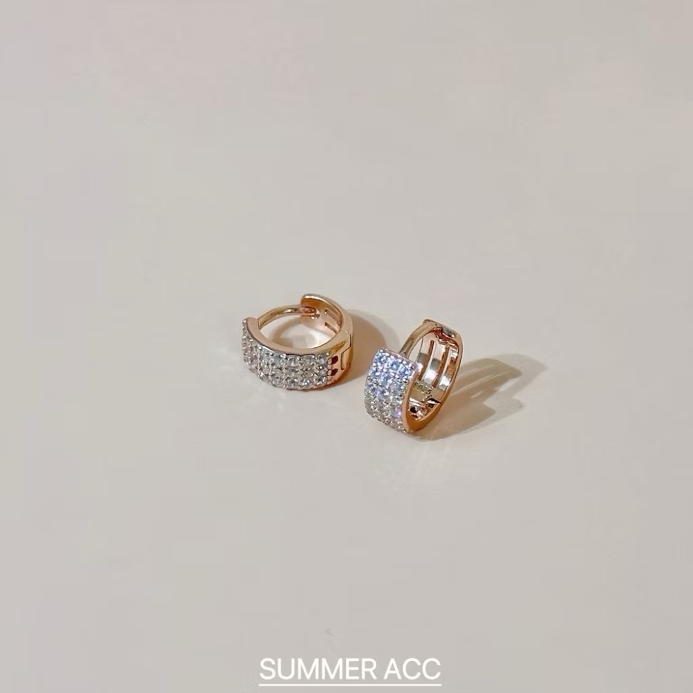 SUMMER韓 銀飾💫［925純銀］輕奢高級感 正韓易扣式 貼耳 極致寛版排鑽耳扣耳環 超閃 純銀耳環 純銀飾品-規格圖9
